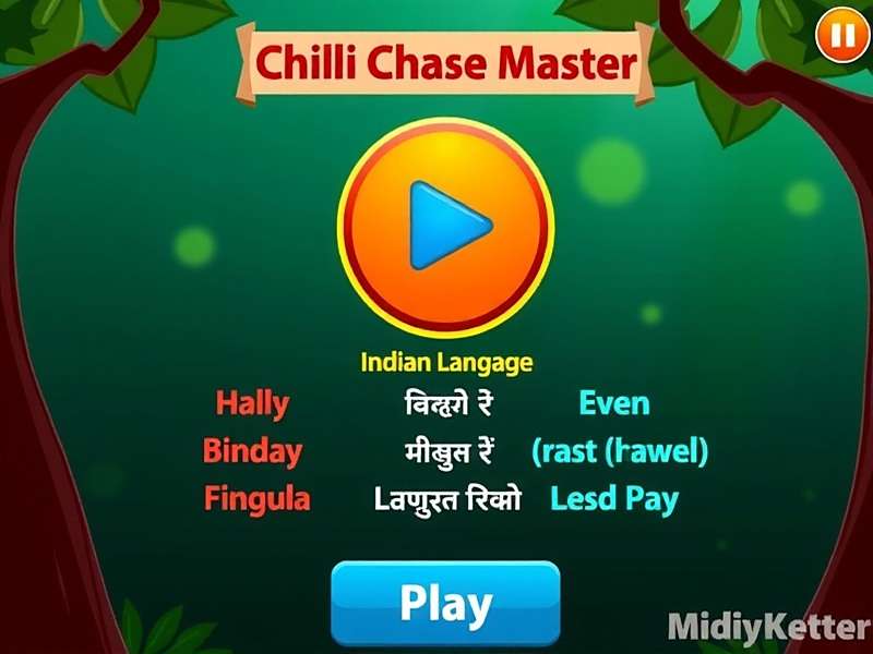 Screenshot of Chilli Chase Master language selection screen showing various Indian languages