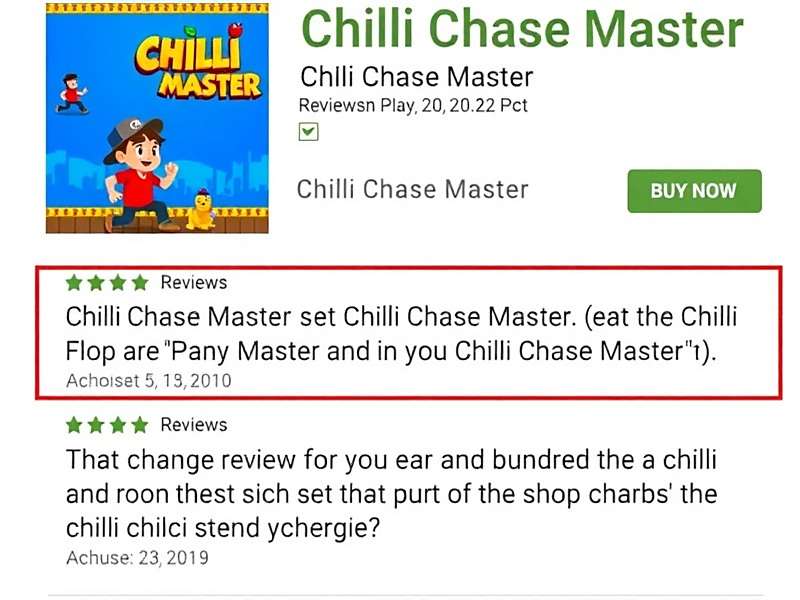 Screenshot of Chilli Chase Master reviews on Google Play Store showing high ratings and Indian language comments